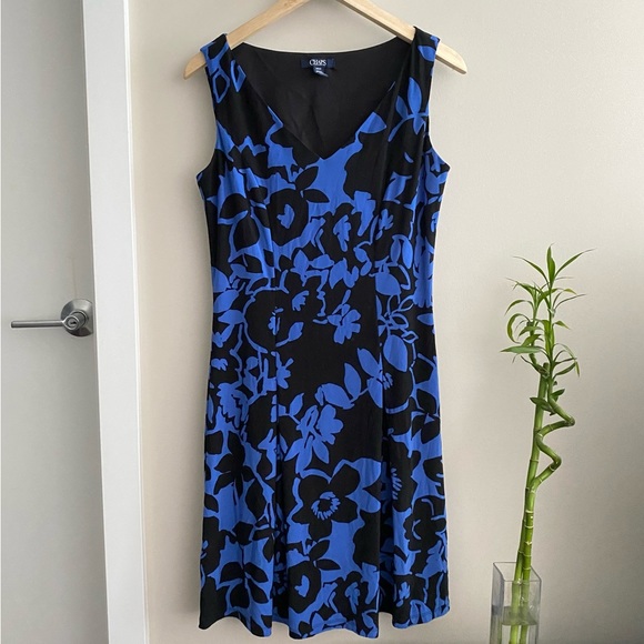 CHAPS Blue Floral Vneck Shift Mini Dress - Picture 6 of 6